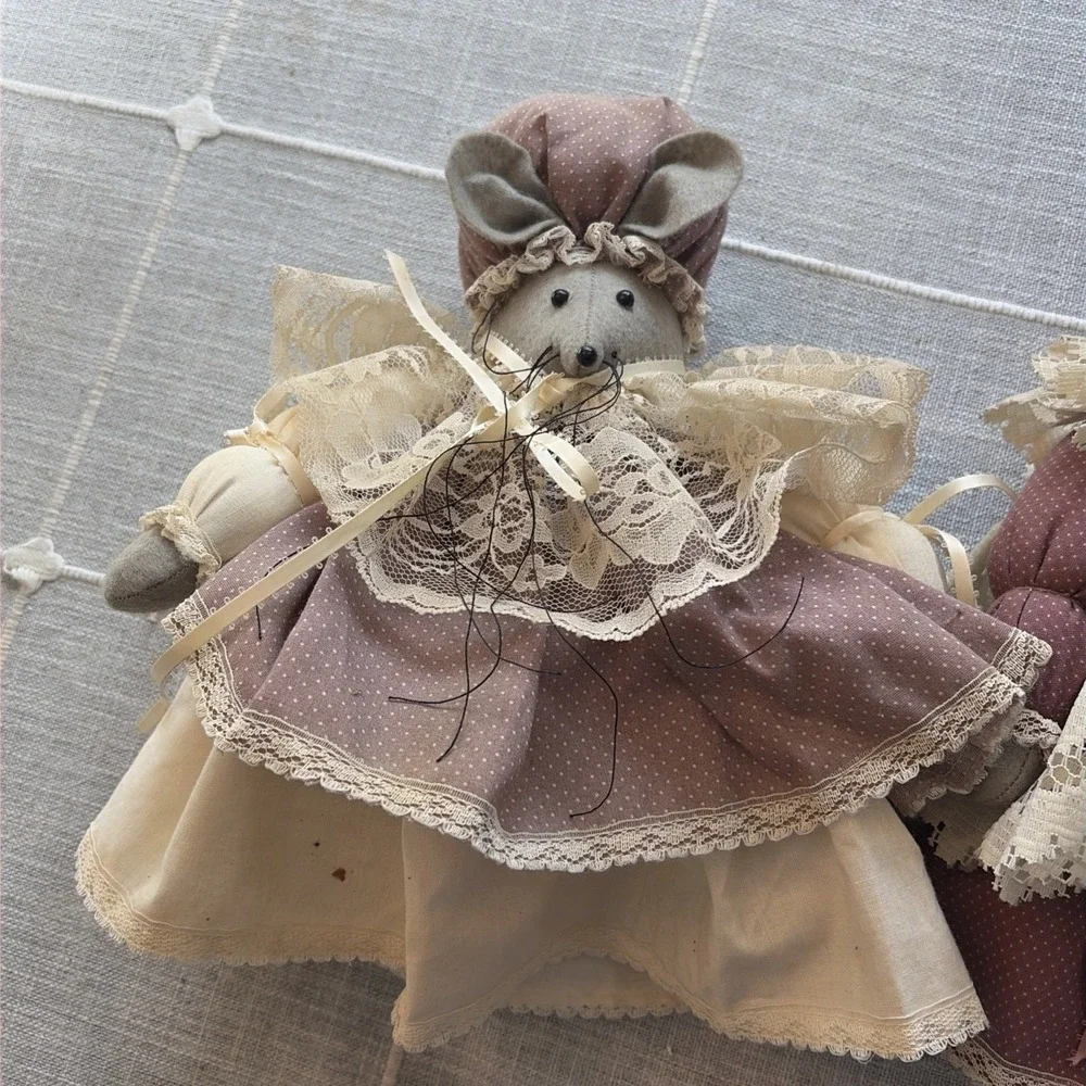 Vintage‎ Handmade Kitchen Mouse Lady Plush Figures X 2